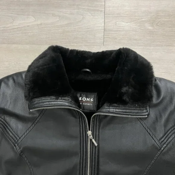 Wilsons Leather Black Fur Lined Heavy Full Zip Bomber Jacket Men’s Size Large
